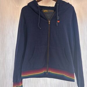 Aviator Nation Dark Blue Hoodie with Colorful Stripes
